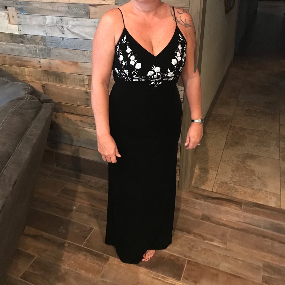 Black velvet full length formal dress